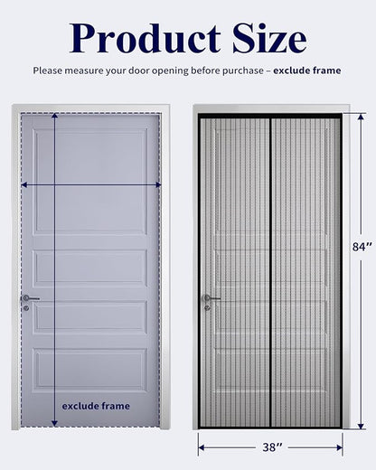 Kitsure Magnetic Screen Door - 38.0 x 84.0 in Retractable Screen Door Mesh for Front Door or Sliding Door, Pet & Kid Friendly, Hands-Free Closure Keeps Bugs Out & Lets Breeze in, Stripe Black