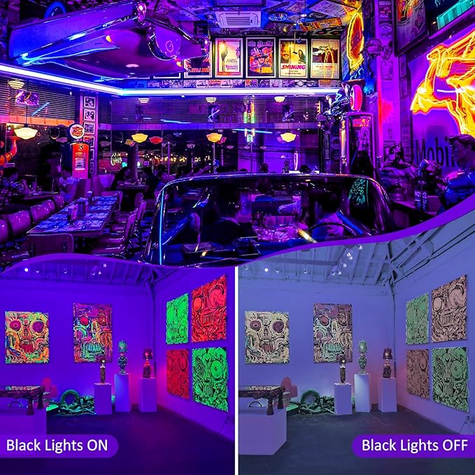 T-SUN 2 Pack 60W Black Lights Outdoor, Blacklight Flood Light with US Plug and Switch, IP66 Waterproof Black Lights for Glow Party, Glow in The Dark, Body Paint Fluorescent Poster Halloween