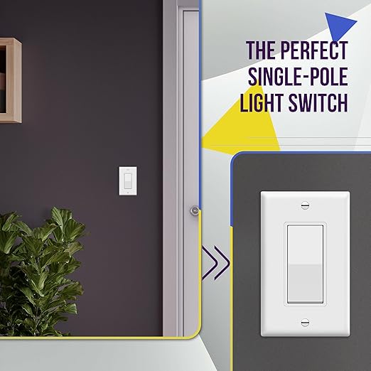 ENERLITES Decorator Paddle Light Switch with Wall Plates, Wall Decor Switch, Single Pole, 3 Wire, Grounding Screw, Residential Grade, 15A 120V/277V, UL Listed, White