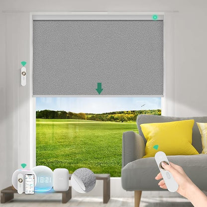 Motorized Blinds with Remote [100% Blackout & Silent Motor] Smart Blinds Compatible With Alexa Google HomeKit, Electric Roller Shades for Indoor Windows, Customized Size, Shimmer Granite Black