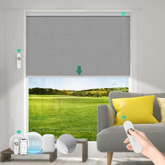 Motorized Blinds with Remote [100% Blackout & Silent Motor] Smart Blinds Compatible With Alexa Google HomeKit, Electric Roller Shades for Indoor Windows, Customized Size, Shimmer Granite Black