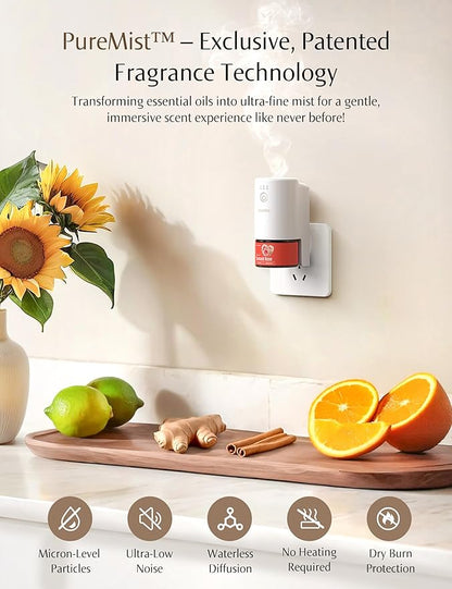SF101S Pro Smart Plug in Air Freshener for Home, Waterless Essential Oil Diffuser, Aromatherapy Home Diffuser, 120-Day Natural Aroma Mist – Free 30ml Minted Rosewood (Tan Brown)