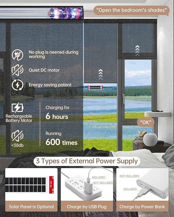Kincmo Motorized Blinds with Remote, Light Filtering Roller Shades Work with Apple Homekit,Alexa,Google Home, Custom Electric Blinds with App,Voice Control (50% Blackout Eclipse Shadow Black)