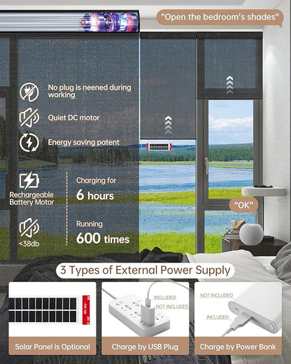Kincmo Motorized Blinds with Remote, Light Filtering Roller Shades Work with Apple Homekit,Alexa,Google Home, Custom Electric Blinds with App,Voice Control (50% Blackout Eclipse Shadow Black)