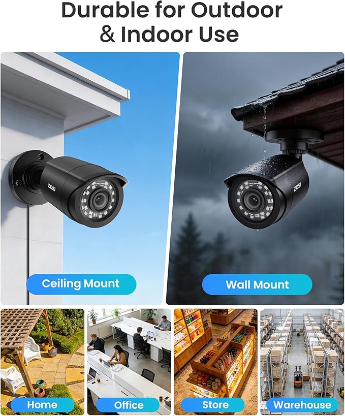 ZOSI 16 Channel Security Camera System, 8 x 1080P Outdoor Indoor Weatherproof Wired Cameras, AI Human Vehicle Detection, Night Vision, H.265+ 16CH 2.0MP CCTV DVR with 2TB HDD for 24/7 Recording