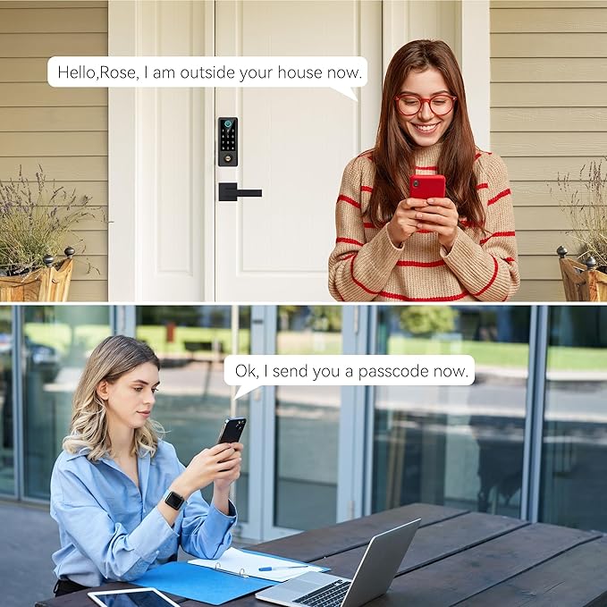 BEBASIA Smart Fingerprint Door Lock with Handle Set, Full App Control, Electronic Digital Touchscreen Keypad, Deadbolt Smart Locks for Front Door, Auto Lock, Black