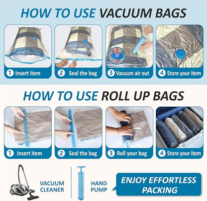 Vacuum Storage Bags with Hand Pump, Vacuum Seal Space Saver Bags,20 Combo | 80% Space-Saving Bags for Clothing, Blankets, Pillows, Bedding & Comforters; Multi-Size Variety Pack for Home & Travel