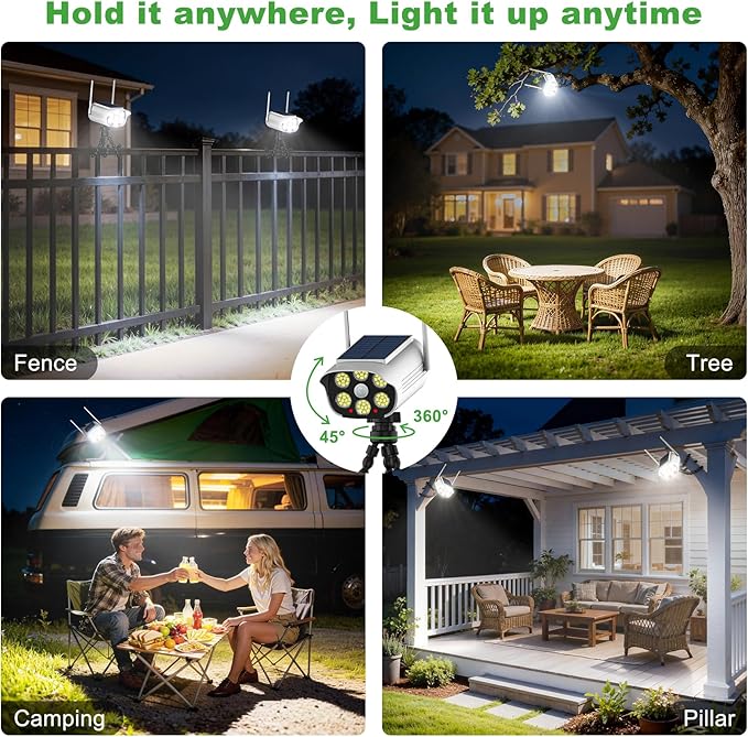 Tryme Fake Security Camera Solar Light with Flexible Octopus Tripod, Adjustable Dummy CCTV with Flashing Red LED, Motion Sensor Outdoor Solar Light, 3 Modes, No Drill (Solar/USB)