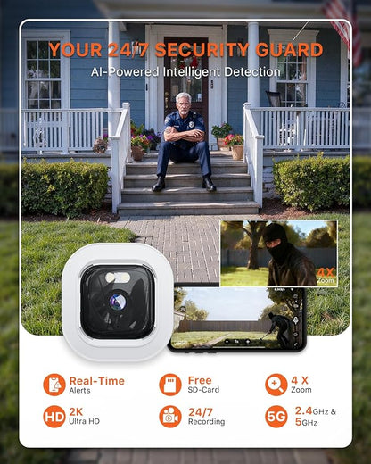 2K Window Camera with 32GB SD Card, AI Night Vision 5G/2.4G WiFi Window Camera for Home Security, AI Window Anti-Glare & Motion Detection & APP 20+ Siren, Two-Way Audio Talk - 1 Pack