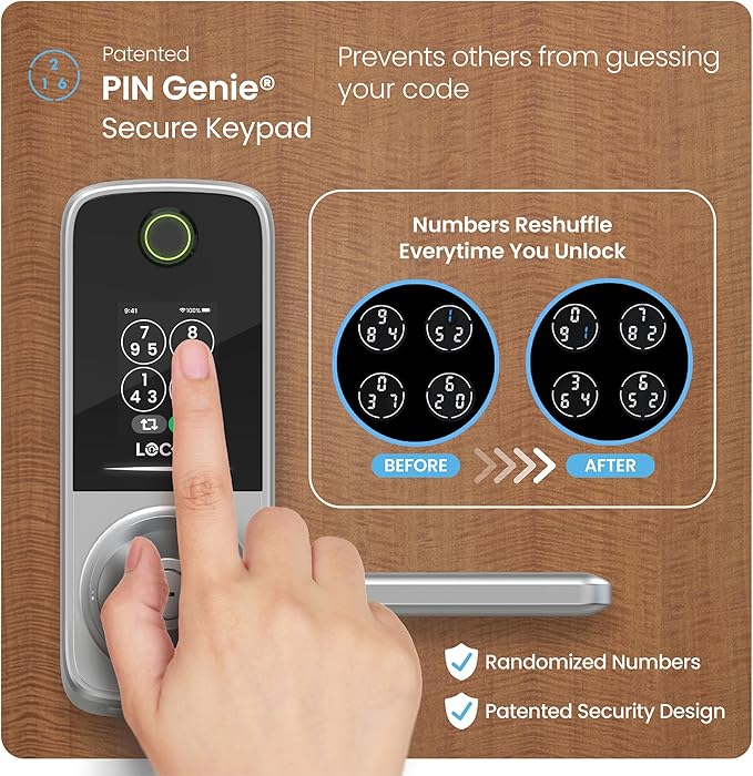 Lockly Secure Pro Smart Lock with Built-in Wi-Fi, Fingerprint Door Lock, Keyless Entry Digital Door Lock with PIN Genie Keypad (Satin Nickle)