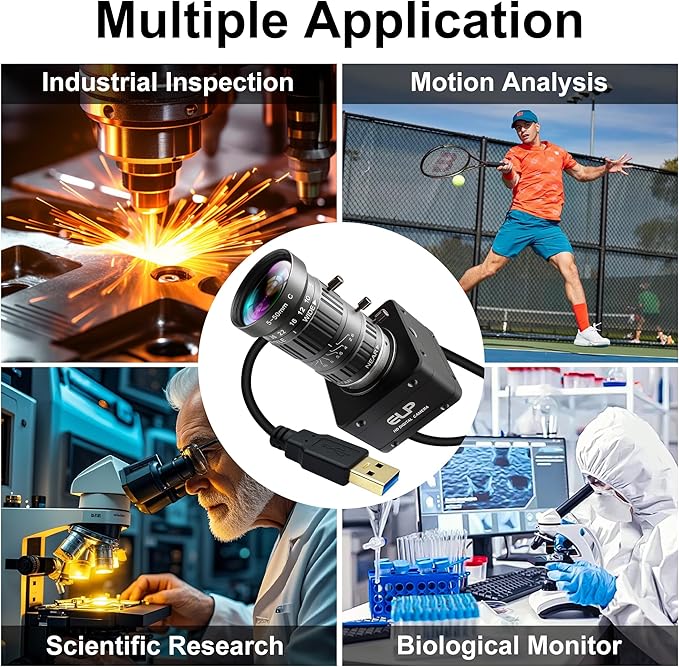 12MP USB 3.0 Camera,4K@30fps 1080P@230fps High Frame Rate UVC Camera, 5-50mm 10X Manual Zoom Lens,Wide Application for Industrial,Security,3D Printer,Compatible with Windows Linux Mac Android