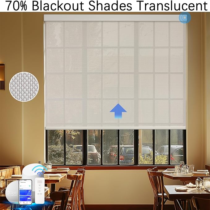Motorized Blinds with Remote Cordless Automatic Motorized Shades Custom Blinds for Indoor Windows Smart Curtains with Alexa Google Home(Solar Beige,W46 x H72in)