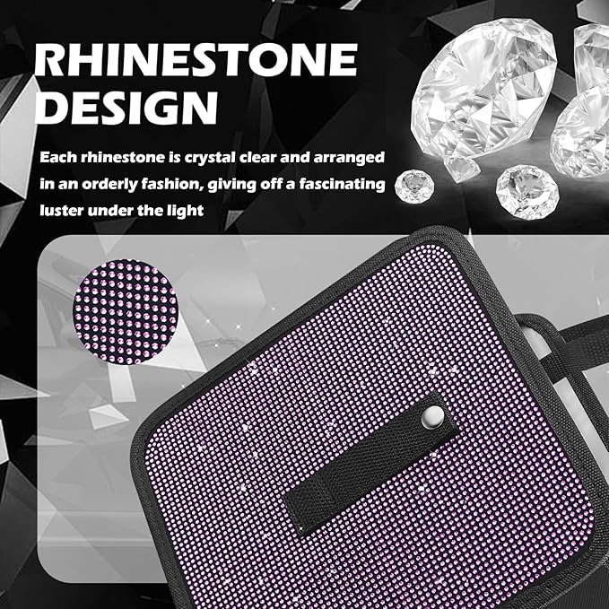 Bling Car Trash Can with Rhinestone,Foldable Car Garbage Can for in-Vehicle Waste Disposal,Multipurpose Hanging Back Seat Organizer & Decorations Fit for Most Cars Trucks (Pink)