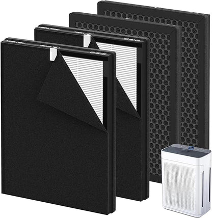 4 Pack K2 Replacement Filter Compatible with LUNINO K2, Double-Sided Filters for Home Large Room up to 3000sq.ft, H13 True HEPA and Activated Carbon Filter