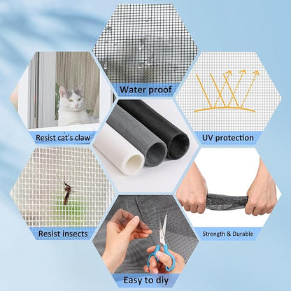 Window Screen Mesh, Fiberglass Window Screen, Screen Door Mesh, Windows Screens and Screen Door Replacement, Patio Screen Mesh (White, 36inches x100feet)