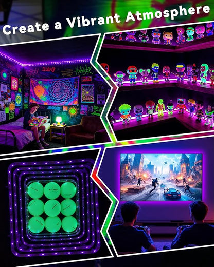 33FT USB Black Lights LED Strip, Battery Operated Black Light Tapestry Light, 300LEDs Blacklight for Bedroom Glassroom, Halloween, Glow Neon Party, Birthday, Fluorescent Poster Painting,4 Pack