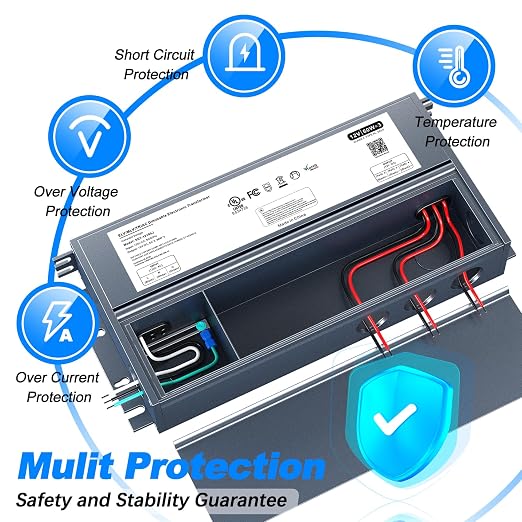 180W 12V Dimmable LED Driver, Triac/ELV/MLV AC to DC Power Supply for LED Light, Halogen Bulb, LED Transformer Compatible with Lutron & Dimmer, for Indoor/Outdoor Use