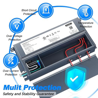 180W 12V Dimmable LED Driver, Triac/ELV/MLV AC to DC Power Supply for LED Light, Halogen Bulb, LED Transformer Compatible with Lutron & Dimmer, for Indoor/Outdoor Use