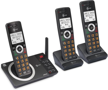 AT&T CL82318 3-Handset Expandable DECT 6.0 Cordless Phone, Charcoal Black | Large Display, Big Buttons, Answering Machine, Smart Call Blocker, Long Range