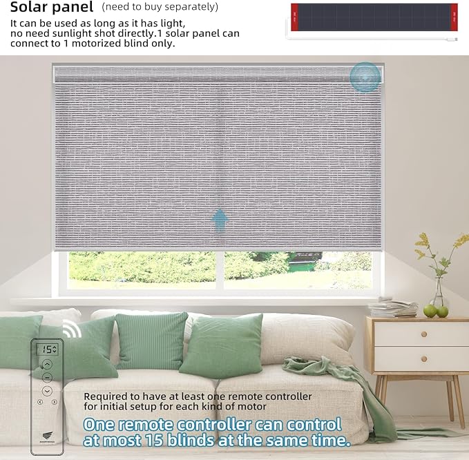SmartWings Motorized Light Filtering Shades, Work with Matter Thread Homekit Z-Wave Alexa Google, 70% Blackout Shades Translucent, Cordless Blinds with Remote Control Rechargeable, Safari Rock Grey