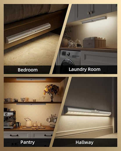 EZVALO 17-Inch LED Motion Sensor Closet Lights, 3600mAh Rechargeable Battery Operated, 150 Lumens No-Glare Curved, 3 Color Temperatures & Dimmable Wardrobe Lights for Pantry & Shelves - 3 Pack