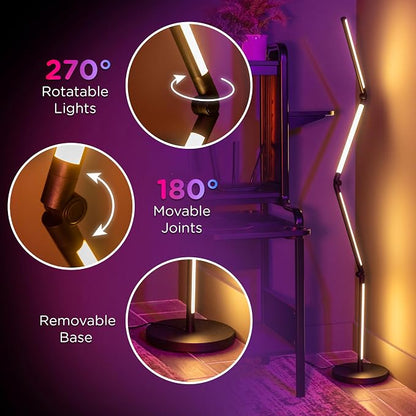 Enbrighten Vibe RGBWIC Smart Foldable Floor Lamp with Music Sync | Color-Changing Ambient Lighting with DIY Effects, Alexa and Google Compatible, Ideal for Gaming Rooms and Bedrooms