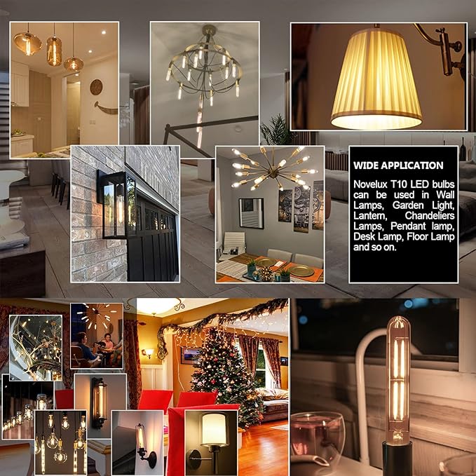 7.3 Inch E26 Led Bulb 6W Dimmable, 2700K Soft White Edison Bulbs 800LM, Equal 80 Watt Tubular T10 T9 Long Clear Glass Light Bulb for Rustic Pendant Industrial Pipe Wall Sconces - 2Pack
