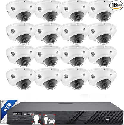 ONWOTE Face Recognition & AcuSearch, 2 Way Audio, 12MP NVR 16 Channel Security Camera System, 16x 4K 8MP Vandal Proof PoE IP Cameras, Total 1280ft Cables, 16CH Commercial NVR 4TB, CCTV for Business