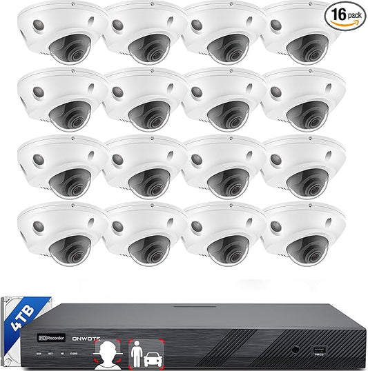 ONWOTE Face Recognition & AcuSearch, 2 Way Audio, 12MP NVR 16 Channel Security Camera System, 16x 4K 8MP Vandal Proof PoE IP Cameras, Total 1280ft Cables, 16CH Commercial NVR 4TB, CCTV for Business