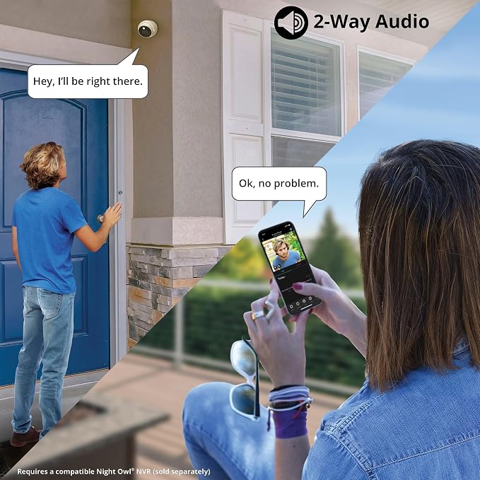 Night Owl Add On Wired IP 4K HD Indoor/Outdoor Deterrence Dome Cameras with 2-Way Audio (2 Pack)