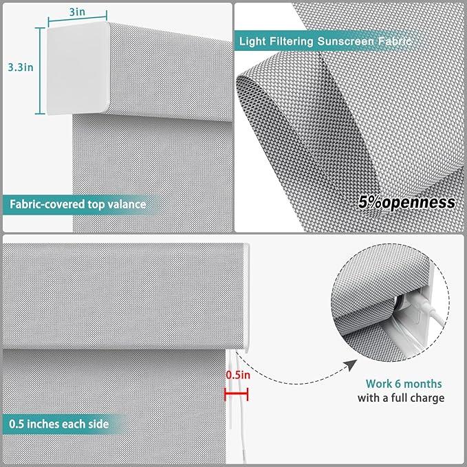 Changshade Smart Roller Shade with Remote Control Light Filtering Automatic Window Shades for Home Custom Size Motorized Blinds for Windows Work with Alexa,Google Home,Apple Homekit, Grey