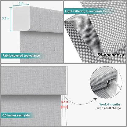 Changshade Smart Roller Shade with Remote Control Light Filtering Automatic Window Shades for Home Custom Size Motorized Blinds for Windows Work with Alexa,Google Home,Apple Homekit, Grey