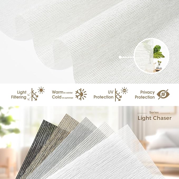 HeyBlinds Motorized Blinds with Remote, Smart Roller Shades with App & Voice Control, Work with Alexa Google HomeKit, Light Filtering Custom Shades for Living Room Office (Light Chaser-Cream LF)