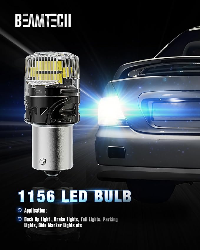 BEAMTECH 1156 LED Bulbs for Reverse Lights, 6500K Cool White Super Bright, 1141 1003 7506 BA15S for Back Up Lights, Tail Brake Parking Lights, Pack of 2