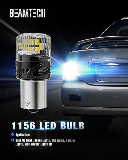BEAMTECH 1156 LED Bulbs for Reverse Lights, 6500K Cool White Super Bright, 1141 1003 7506 BA15S for Back Up Lights, Tail Brake Parking Lights, Pack of 2