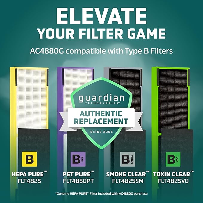 GermGuardian HEPA Air Purifier for Home, Large Rooms Up To 743 Sq. Ft. with HEPA PURE Air Filter, Air Quality Monitor & UV-C Light, AC4880G, 22" Tower, Graphite