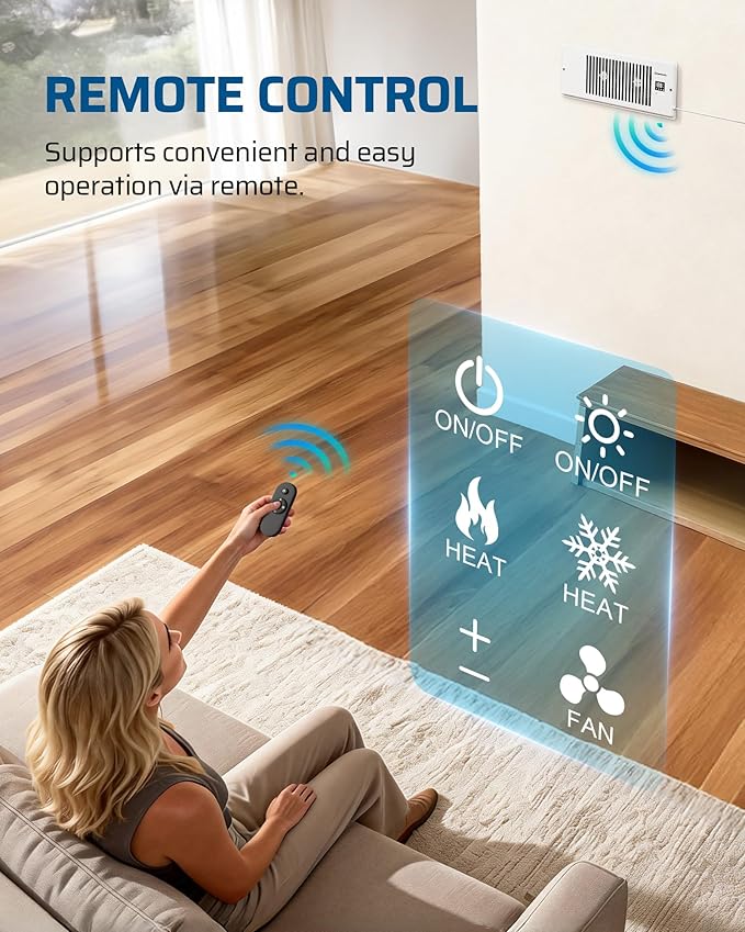 DEWENWILS 4'' x 12'' Quiet Register Booster Fan with Remote Control & Smart Intelligent Thermostat, 5-Speed Vent Fan Booster, Enhances AC Heating & Cooling Airflow for Floor, Wall, White
