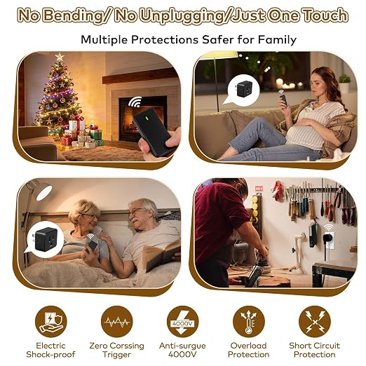 Remote Switch Outlet,NineLeaf Slim Remote Control Outlet Plug with Switch | Wireless On/Off Light Switches Wall Mounted,15A/1500W LED,TUV List,No Wiring Needed,500ft RF,for Lamp,Fans,Household,Black