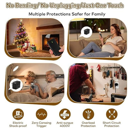 Remote Switch Outlet,NineLeaf Slim Remote Control Outlet Plug with Switch | Wireless On/Off Light Switches Wall Mounted,15A/1500W LED,TUV List,No Wiring Needed,500ft RF,for Lamp,Fans,Household,Black