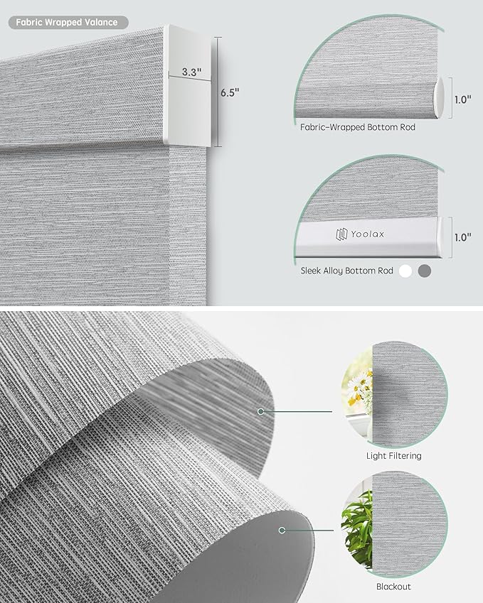 Yoolax Smart Dual Roller Shades, Motorized Blinds with Remote Smart Blinds Compatible with Alexa, Automatic Dual Shades for Windows Bedroom Living Room (Foggy Grey)