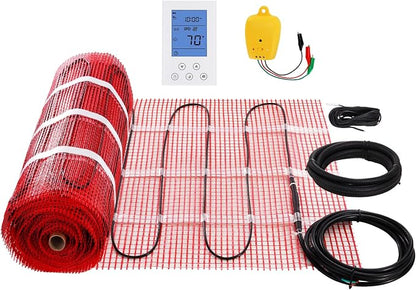 VEVOR Floor Heating Mat,100Sq.ft. 14℉-113℉ Electric Radiant Floor Heated Warm System with Digital Floor Sensing Thermostat, 110-120V Includes Installation Monitor, Adhesive Back for Easy Installation
