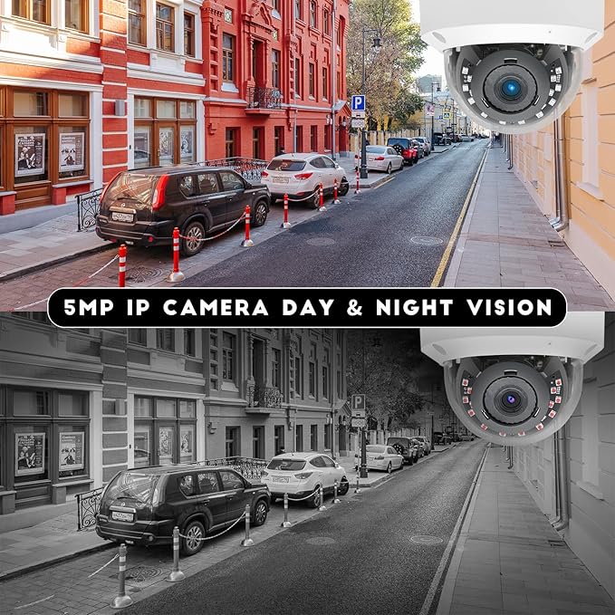 5MP PoE IP Vandal Dome Security Camera Outdoor, IP Network PoE Camera with 2.8mm Lens, 105° Wide Angle, H.265, Built-in Mic, IP66 Waterproof, 80ft IR Night Vision, Human Motion Detection