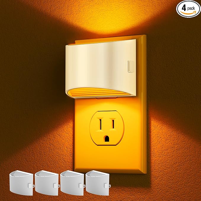 DORESshop Night Light, Night Lights Plug into Wall, Adjustable, Amber | 3 Level Brightness Adjustable Night Light, Dusk to Dawn Sensor Nightlights for Adults, Bedroom, Bathroom, Hallway, 4 packs