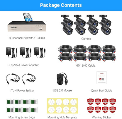 ZOSI 8CH Home Security Camera System Outdoor with 1TB Hard Drive