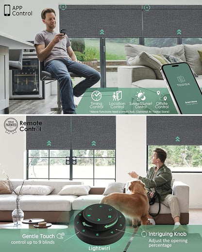 Yoolax Motorized Blinds with Remote, Designer Smart Blinds Work with Alexa, Google, Apple Homekit, 100% Blackout Motorized Shades Custom Electric Shades Voice Control (V-Jungle Grid Black)