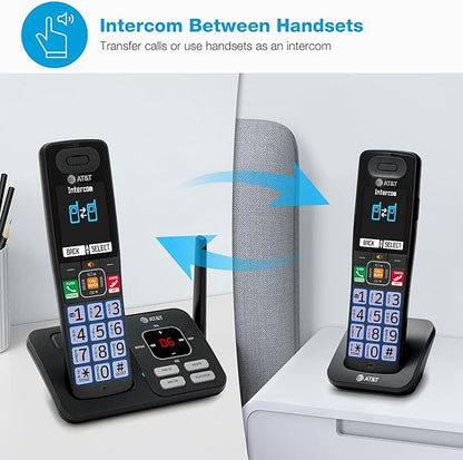 AT&T Cordless Phone, Landline Phones for Home with Smart Call Blocker, 3 Handsets Bluetooth Phone, Large Color Display, Big Buttons, Long Range, Digital Answering System: BL108-3 (Charcoal & Silver)