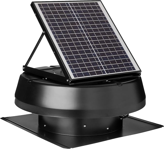 iLIVING HYBRID Ready Smart Thermostat Solar Roof Attic Exhaust Fan, 14", 40-Watt, 1150 CFM, Cools up to 2900 Sq.Ft. Coverage Area, Black