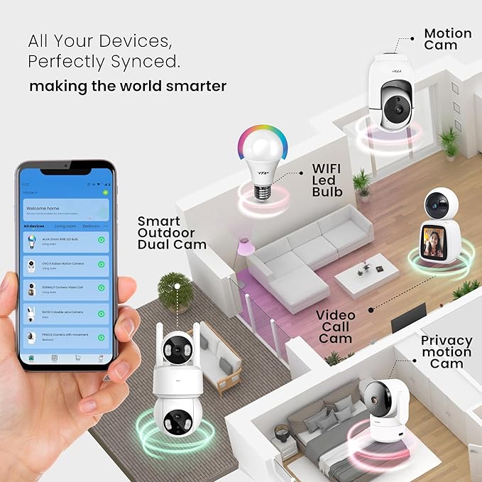 VTA+ 2K Indoor WiFi Security Camera - Motion Detection, Night Vision, Privacy Mode, Alexa/Google Compatible, Two-Way Audio, Dual-Band, 355° Rotation