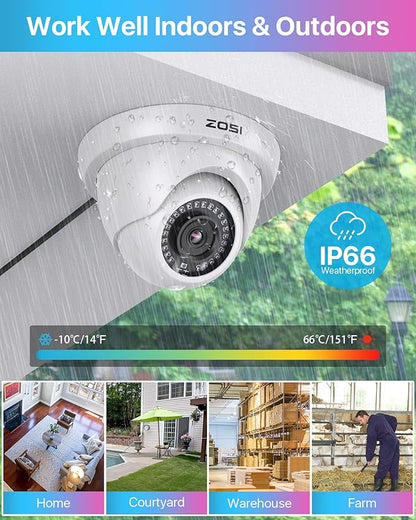 ZOSI H.265+ 8CH 5MP Lite DVR Kit with 1TB Hard Drive and 4 Outdoor Cameras, Motion Detection & Instant Alerts, Remote Access