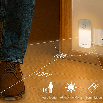 Night Light Plug into Wall with Motion Sensor, Auto On/Off, Portable with 3 Adjustable Modes, Nightlight for Kids, Nursery, Bedroom, Bathroom and Hallway (2 Pack)